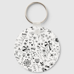 Floral Line Drawing Key Ring