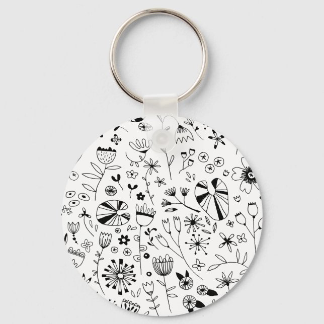 Floral Line Drawing Key Ring (Front)