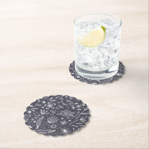 Floral Line Monochrome Paper Coaster