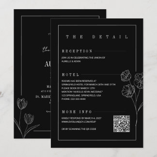 Floral Line Rustic Black Elegant All in Wedding  Invitation
