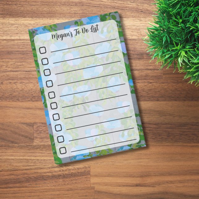 Floral Lined To Do List Post-it Notes (Blue floral custom name to do list notepad.)