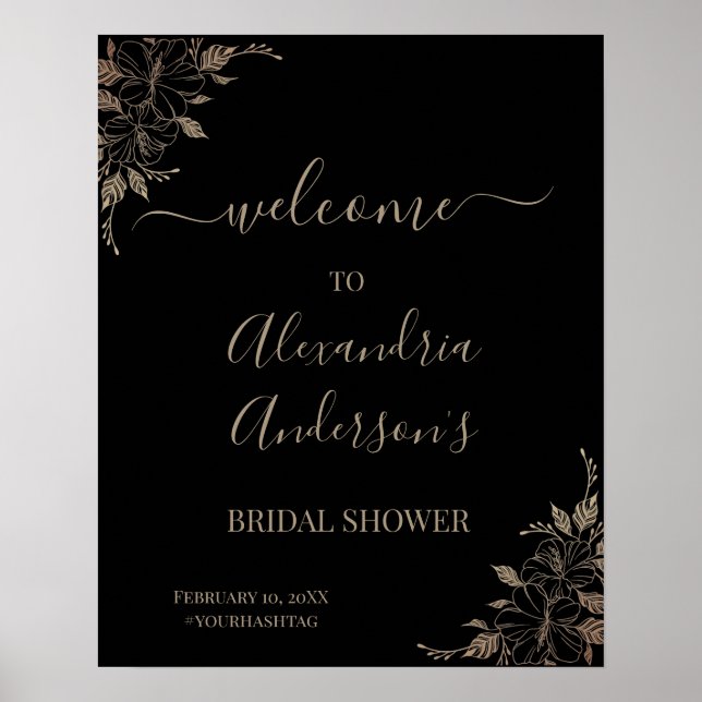 Floral Lines Bridal Shower Welcome Sign (Front)