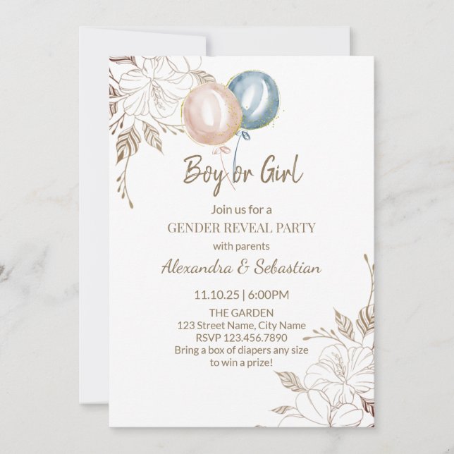 Floral Lines Gender Reveal Invitation (Front)