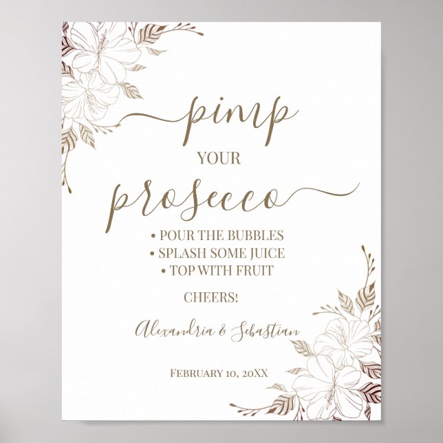 Floral Lines Pimp your Prosecco Bridal Shower Sign (Front)