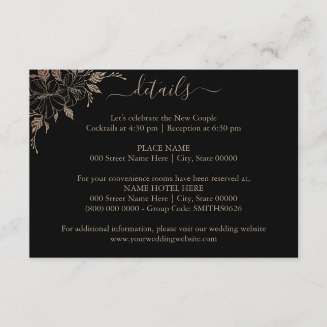 Floral Lines Wedding Details Insert Card (Front)