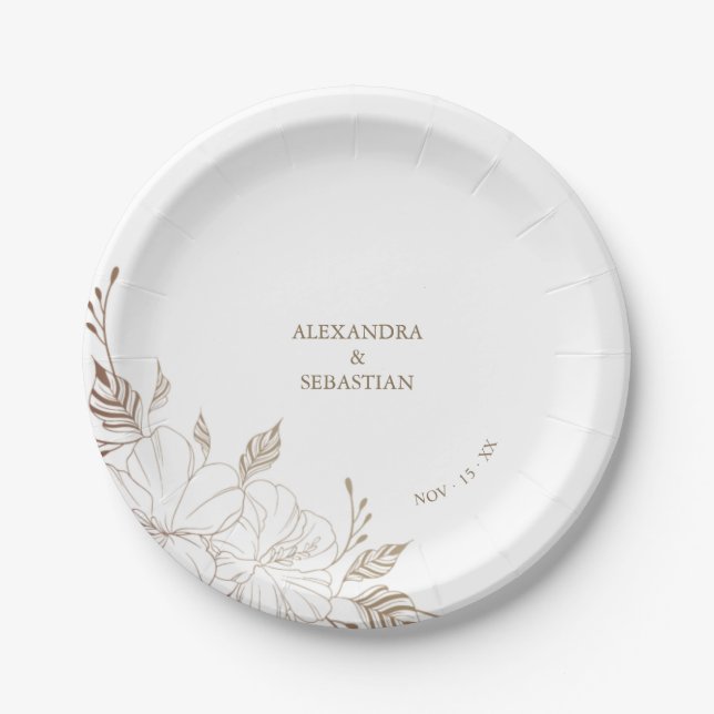 Floral Lines Wedding Paper Plate (Front)