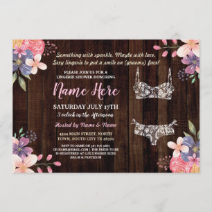 Floral Lingerie Shower Invite Bridal Party Wood