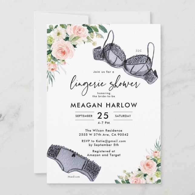 Floral Lingerie Shower Lingerie Party Invitation (Front)