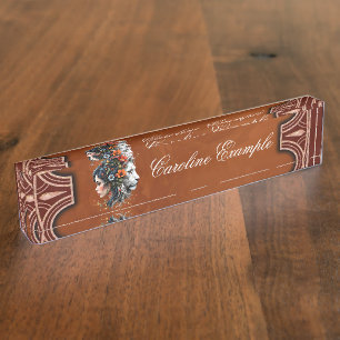 Floral Lion and Woman Portrait Nameplate