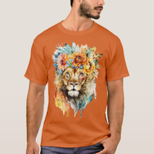 Floral Lion Head Design Animal Shirt Lion Cat Face