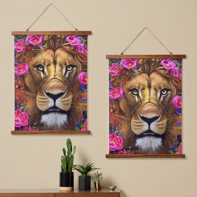 Floral Lion Head Hanging Tapestry (Asymmetrical)