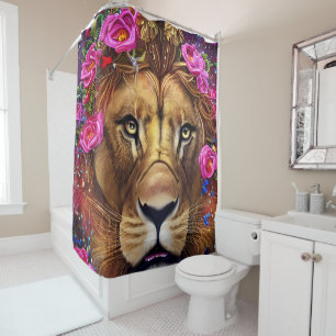 Floral Lion Head Shower Curtain