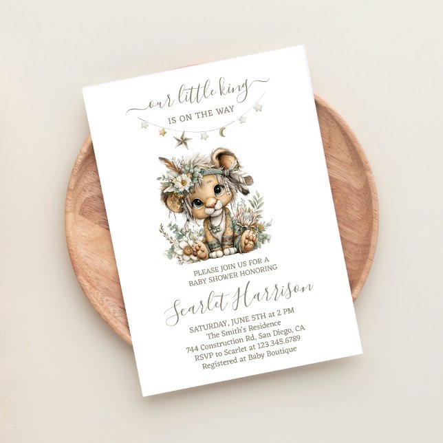 Floral lion king boy Baby Shower Invitation (Creator Uploaded)