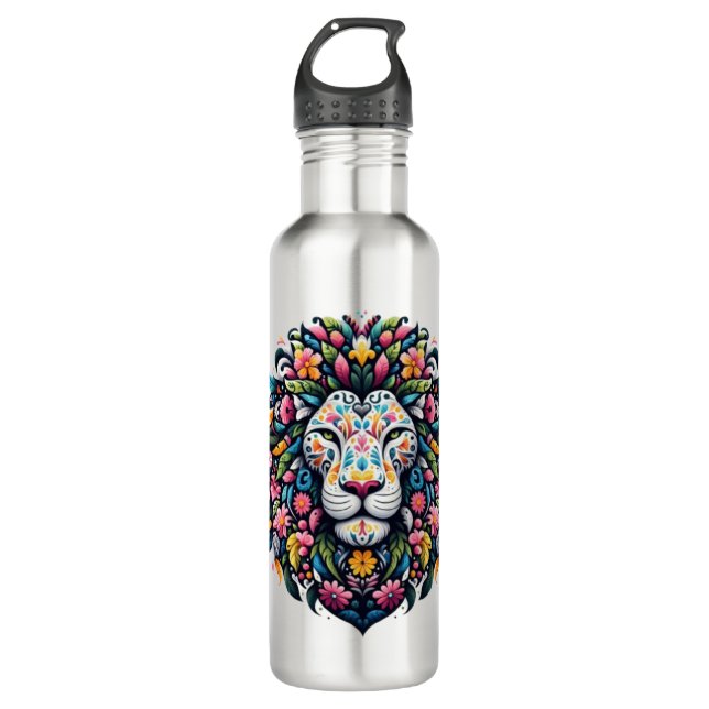 Floral Lion Silhouette 710 Ml Water Bottle (Front)
