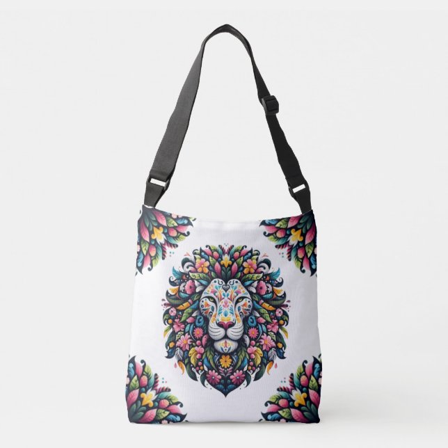 Floral Lion Silhouette Crossbody Bag (Front)