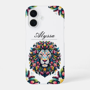 Floral Lion Silhouette iPhone 16 Case