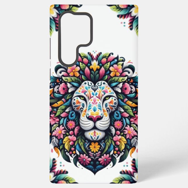 Floral Lion Silhouette Samsung Galaxy S22 Ultra Case (Back)