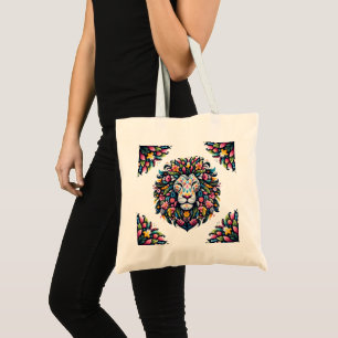 Floral Lion Silhouette Tote Bag