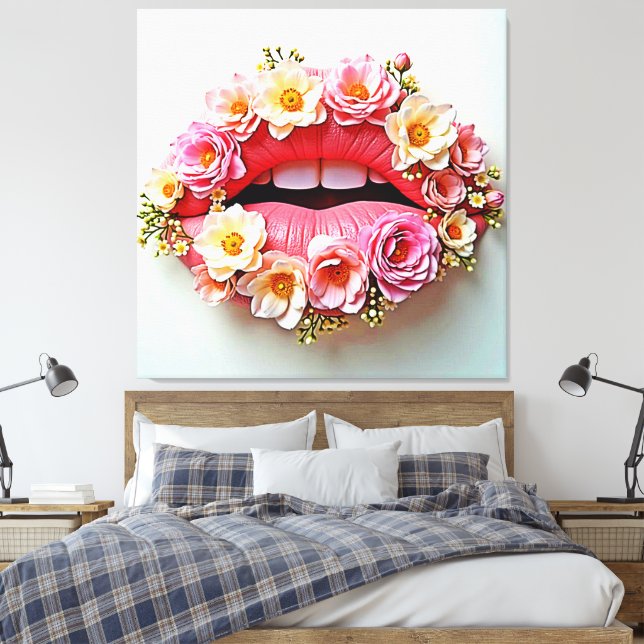 Floral Lips Artistry Canvas Print (Insitu(Bedroom))