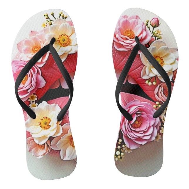 Floral Lips Artistry Flip Flops (Footbed)