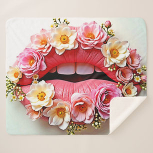 Floral Lips Artistry Sherpa Blanket