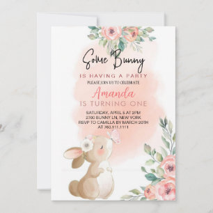 Floral little Bunny Girl Birthday Invitation