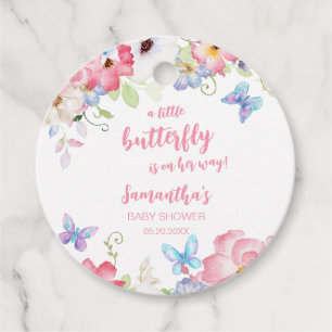 Floral Little Butterfly Baby Shower Round Favour Tags