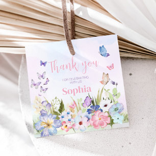 Floral Little Butterfly Birthday Party Square Favour Tags