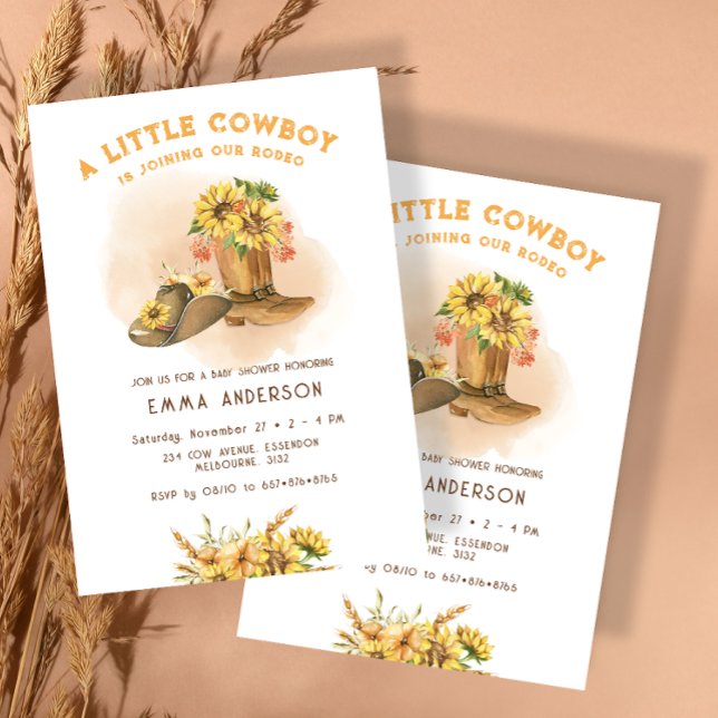 Floral Little Cowboy Western Rodeo Baby Shower Invitation (Creator Uploaded)