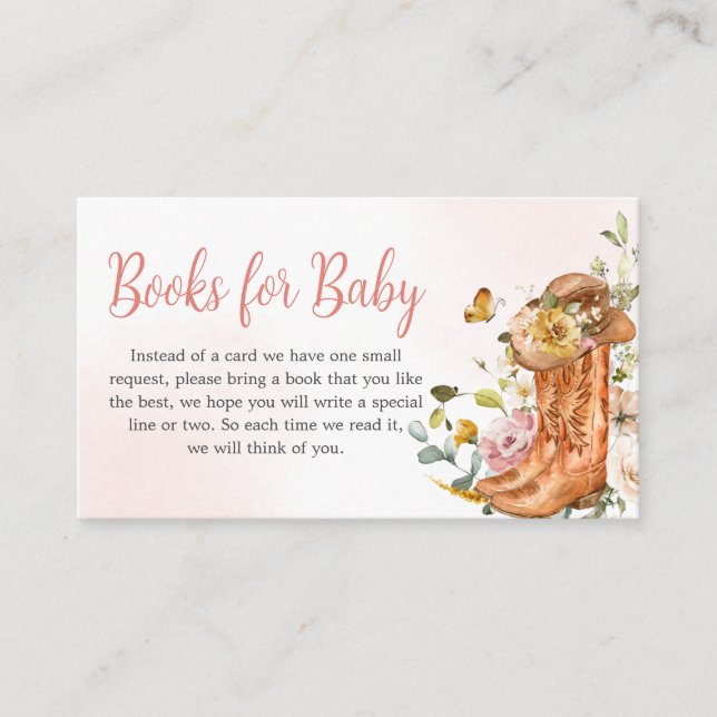 Floral Little Cowgirl Baby Shower Books for Baby Enclosure Card (Front)
