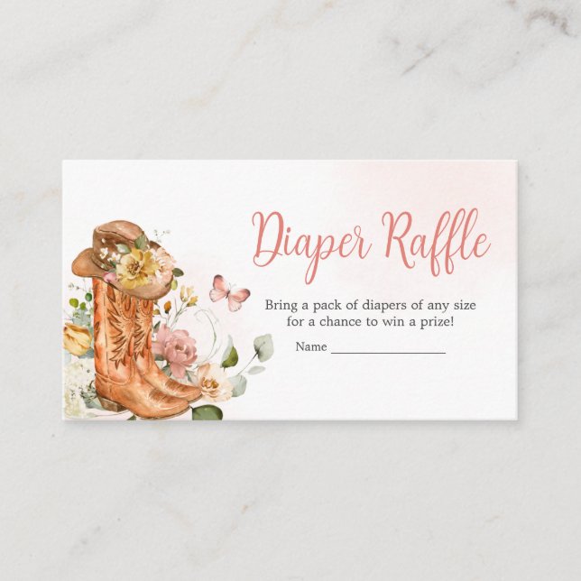 Floral Little Cowgirl Baby Shower Diaper Raffle Enclosure Card (Front)