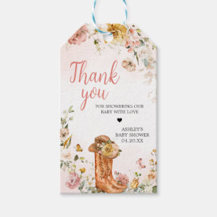 Floral Little Cowgirl Baby Shower Favour Tags