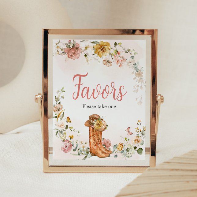 Floral Little Cowgirl Baby Shower Favours Poster (Cowgirl Wild West Baby Shower Favors Sign)