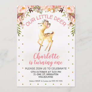 Floral Little Deer Birthday Party Invitation