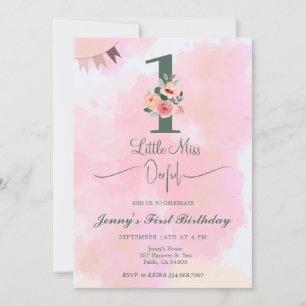 Floral Little Miss Onederful 1st Birthday Invitation