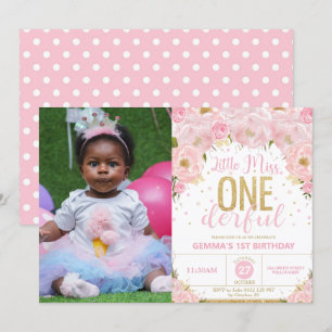 Floral Little Miss Onederful 1st Birthday Photo Invitation