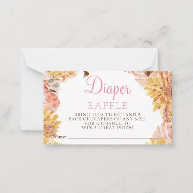 Floral Little PUMPKIN Baby Shower Diaper Raffle  Card (Front)