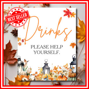 Floral Little Pumpkin Baby Shower Drinks Sign
