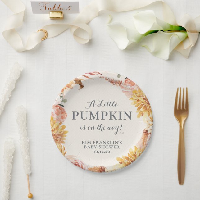 Floral Little Pumpkin Baby Shower  Paper Plate (Wedding)