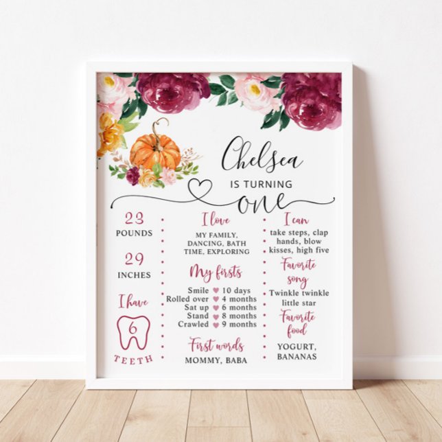 Floral little pumpkin birthday Milestone Poster (Creator Uploaded)