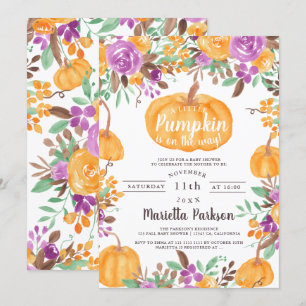 Floral Little pumpkin fall watercolor baby shower Invitation