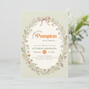 Floral Little Pumpkin Pink Bow Baby Shower Invitation