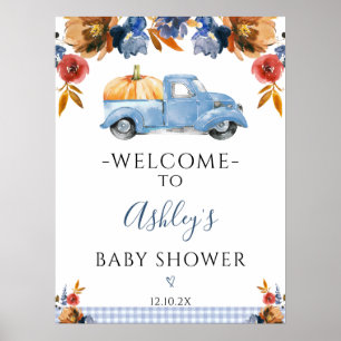Floral Little Pumpkin Truck Baby Shower Welcome Poster
