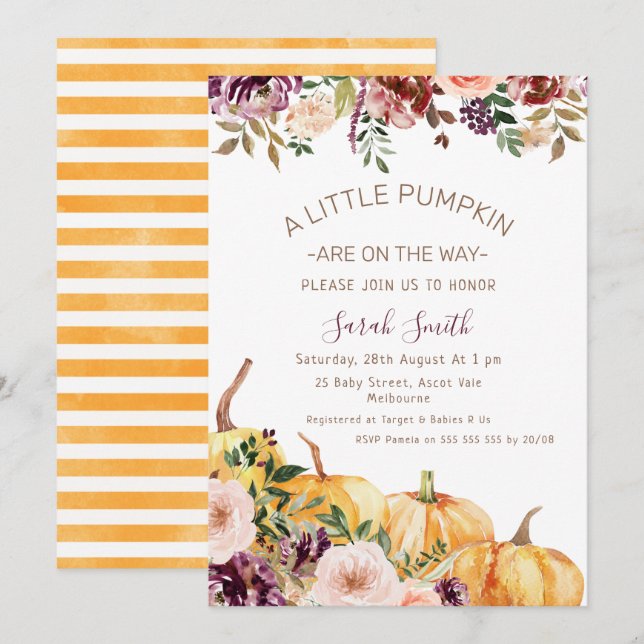 Floral Little Pumpkins Baby Shower Invitation (Front/Back)