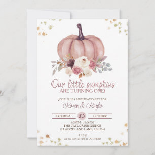 Floral Little Pumpkins Turning One Birthday Invitation
