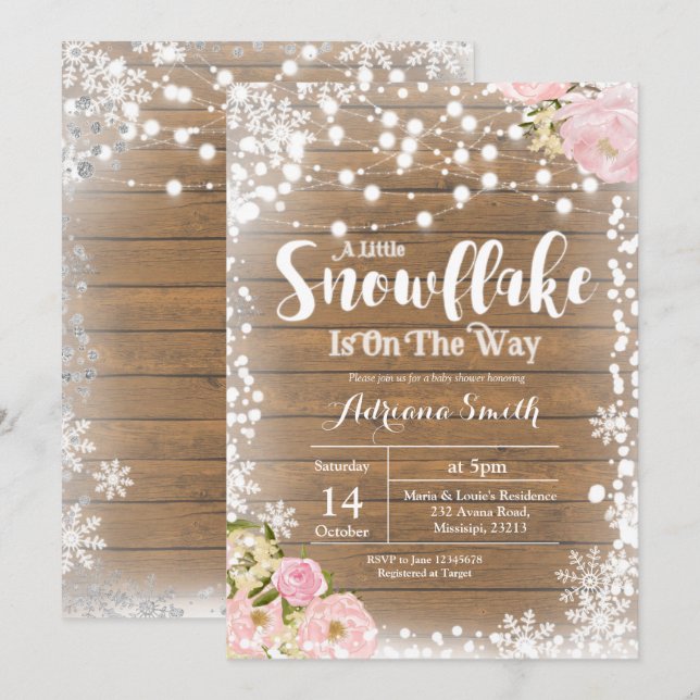Floral little snowflake is on the way baby shower invitation (Front/Back)