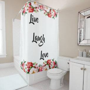 Floral "Live, Laugh, Love" Elegant Shower Curtain
