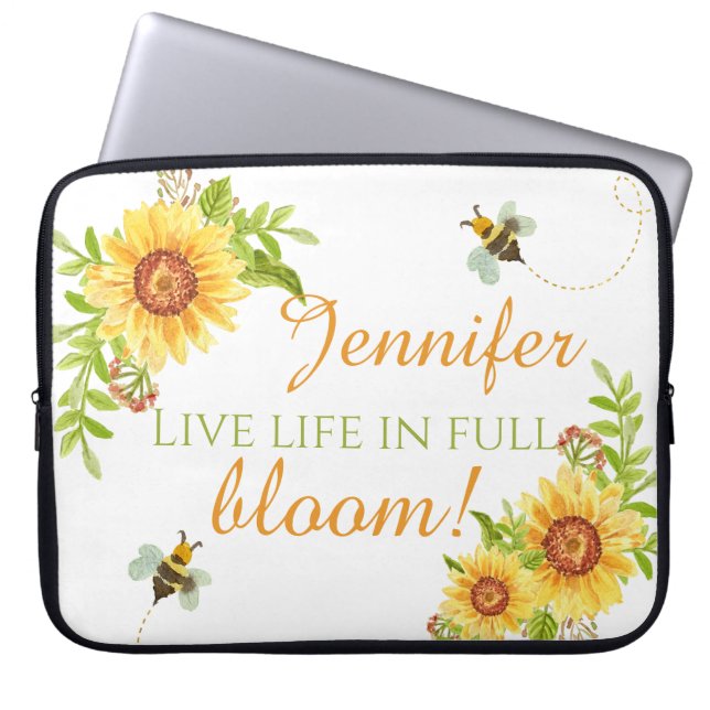 Floral Live Life In Full Bloom Personalised Laptop Sleeve (Front)