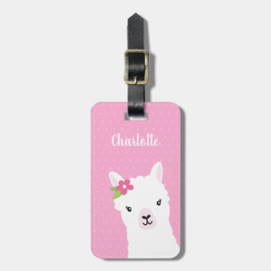 Floral Llama Alpaca Pink Personalised Luggage Tag