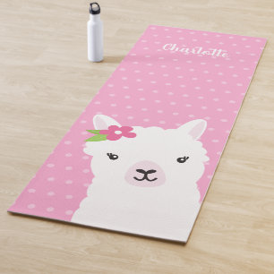 Floral Llama Alpaca Pink Personalised Name Yoga Mat